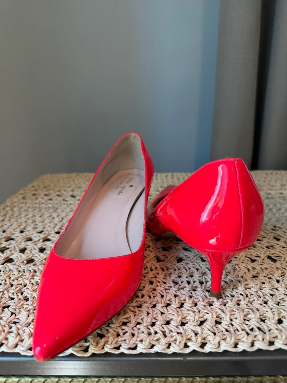 kate spade Neon Pink Patent Pointed-Toe Kitten Heels